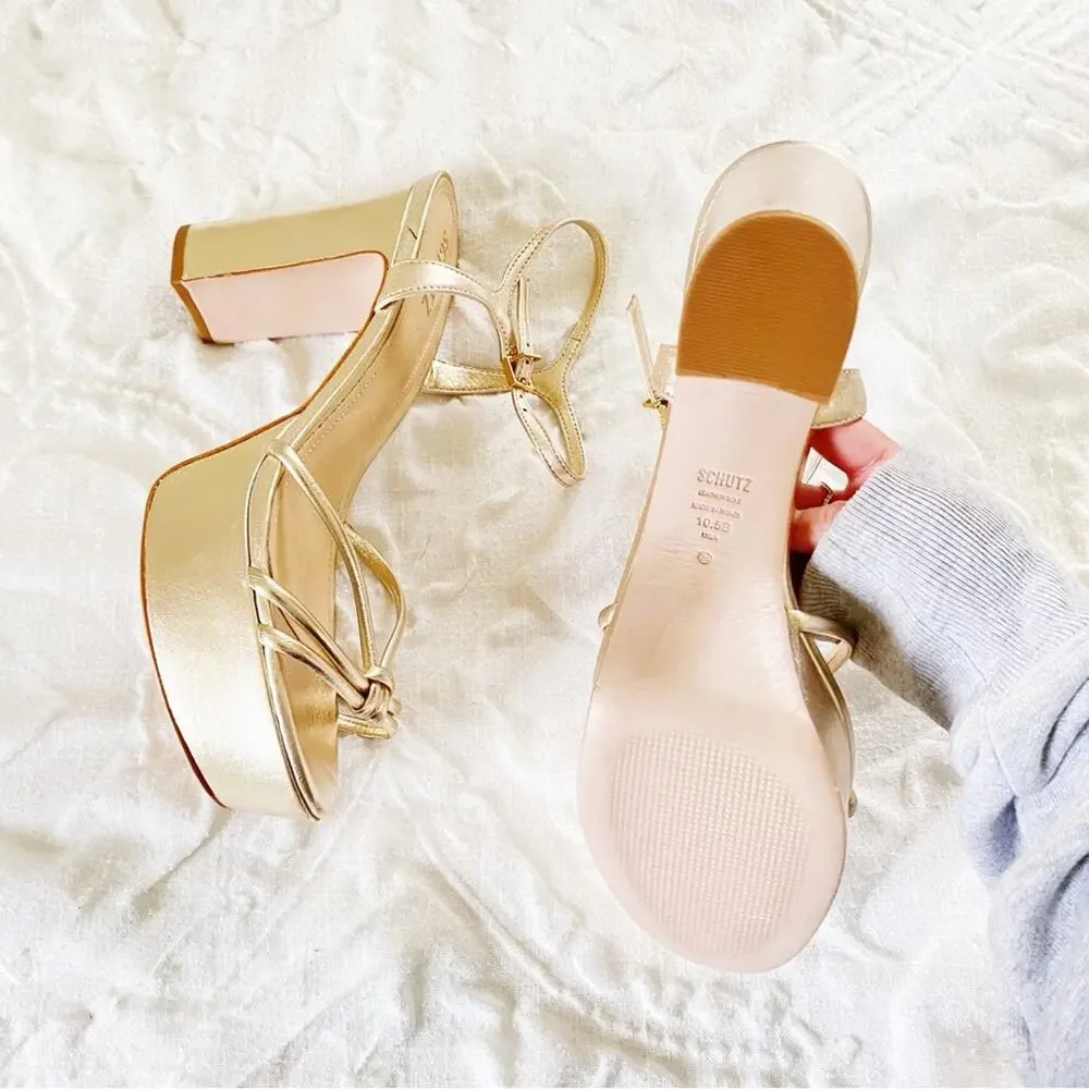Schutz Gold Kelsie Platform Heels